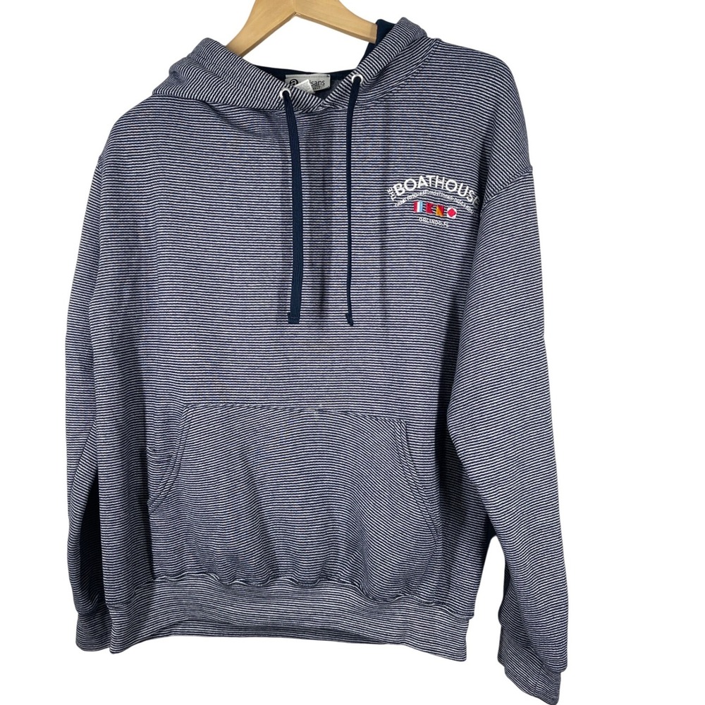Disney Boat House Striped Hoodie Pullover Blue White Mens Size Medium